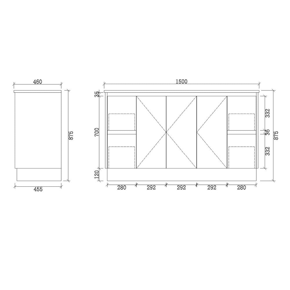 PS1500D-KB - 1500x460x880mm Kickboard PVC Waterproof Vanity with Ceramic Basin – alternate view
