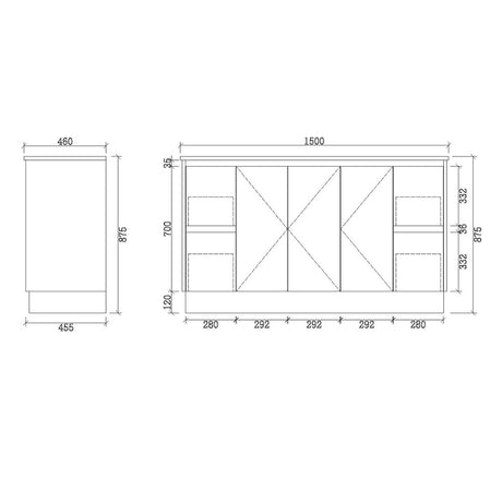 PS1500D-KB - 1500x460x880mm Kickboard PVC Waterproof Vanity with Ceramic Basin – alternate view
