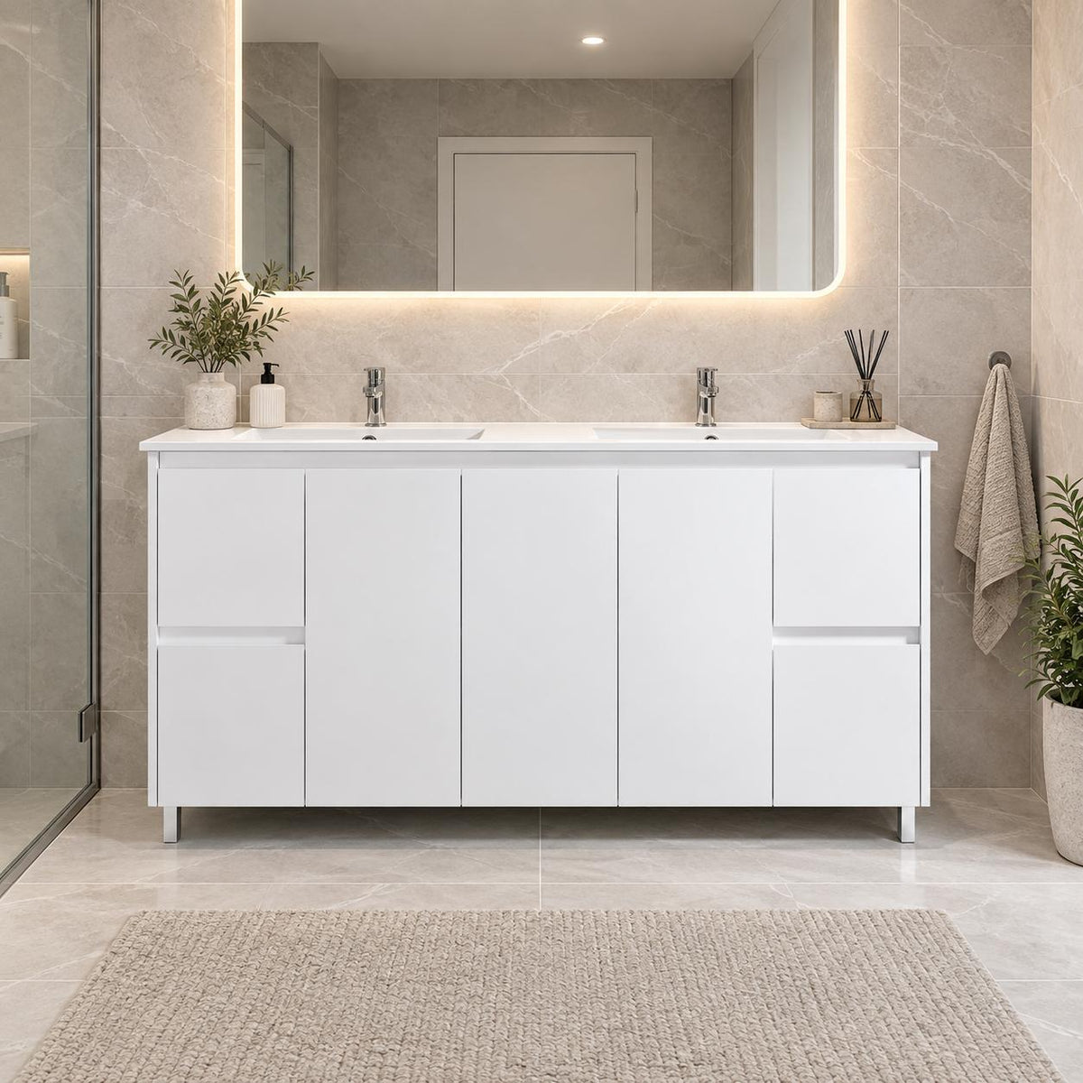 Presley 1500mm PVC Vanity on Legs Double Bowl - 1500x460x880mm