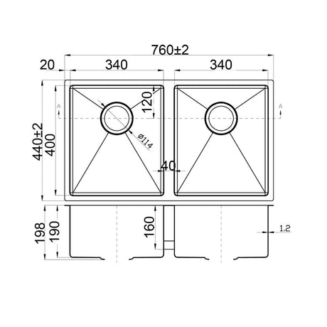 Eden Double Bowl Above / Undermount Sink 760mm – view 5