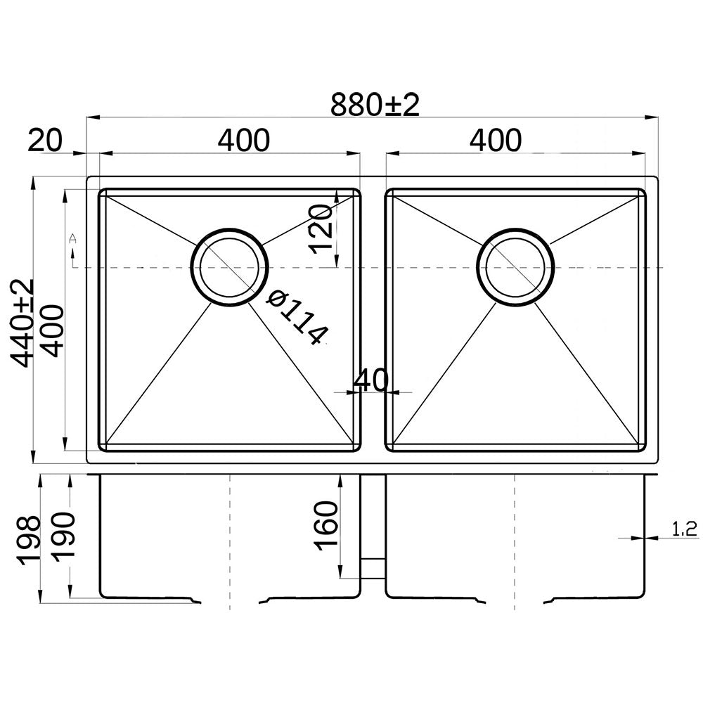 Eden Double Bowl Above / Undermount Sink 400mm – alternate view