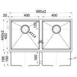 Eden Double Bowl Above / Undermount Sink 400mm – alternate view
