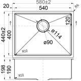 Eden Single Bowl Above / Undermount Sink 540mm – alternate view