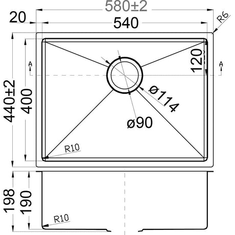 Eden Single Bowl Above / Undermount Sink 540mm – alternate view