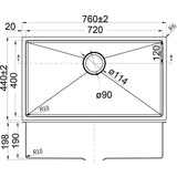 Eden Single Bowl Above / Undermount Sink 720mm – alternate view