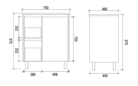 PS750L - 750x460x875mm PVC Waterproof Vanity with Ceramic Basin – alternate view