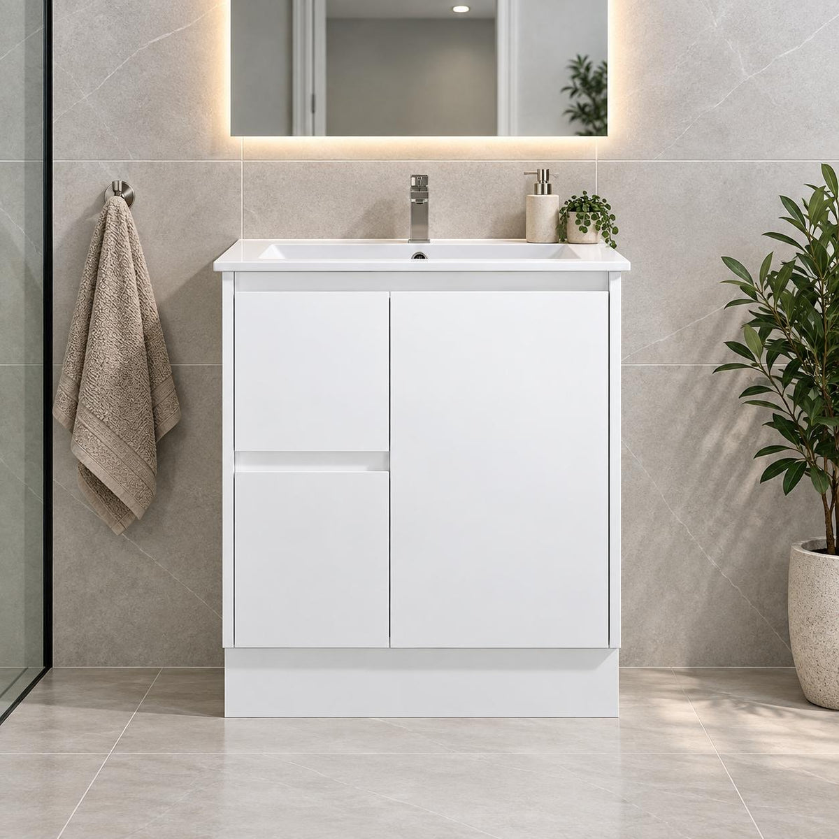 Felix 750mm MDF Polyurethane Vanity Left Hand Draws on Kickboard - 750x460x880mm
