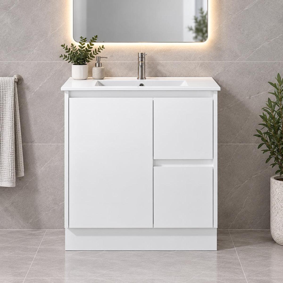 Presley 750mm PVC Vanity Right Hand Draws on Kickboard - 750x460x880mm
