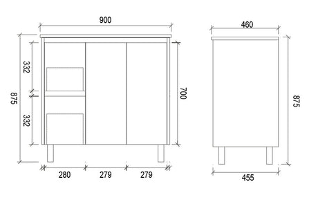 PS900L - 900x460x875mm PVC Waterproof Vanity with Ceramic Basin – alternate view