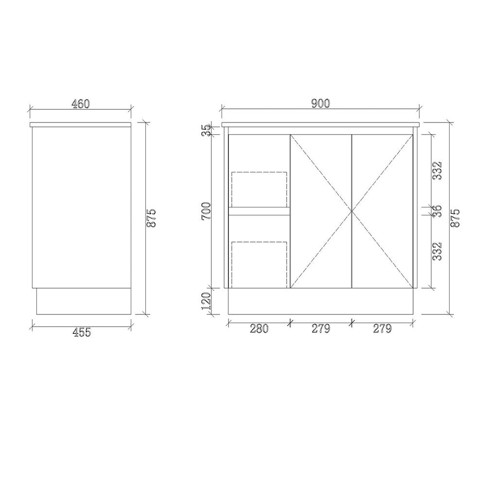 PS900L-KB - 900x460x880mm Kickboard PVC Waterproof Vanity with Ceramic Basin – alternate view