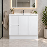 Paula 900mm PVC Slim Vanity Left Hand Draws on Kickboard 1th - 900x360x880mm