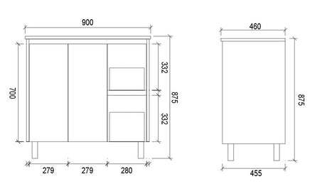 PS900R - 900x460x875mm PVC Waterproof Vanity with Ceramic Basin – alternate view