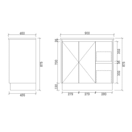 PS900R-KB - 900x460x880mm Kickboard PVC Waterproof Vanity with Ceramic Basin – alternate view