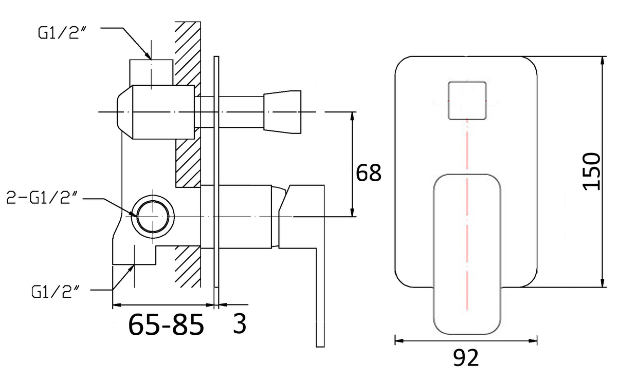 Nova Wall Mixer Diverter – view 4
