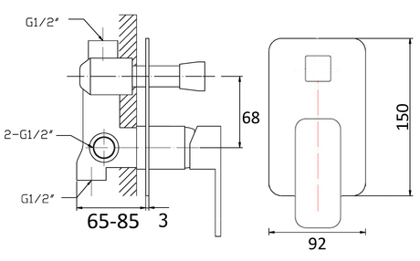 Nova Wall Mixer Diverter – view 4