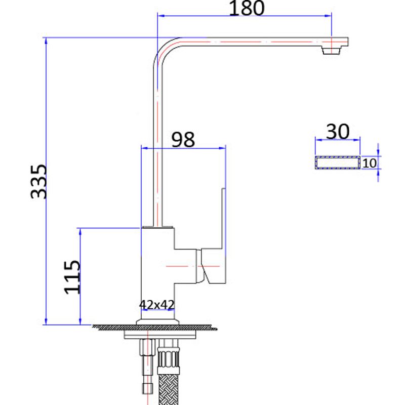 Rosa Rectangle Handle Sink Mixer Lead Free – detail view