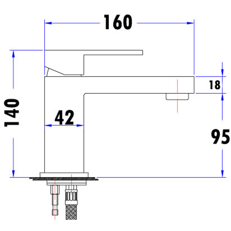 Rosa Rectangle Handle Basin Mixer Lead Free - 200x170x100mm – detail view