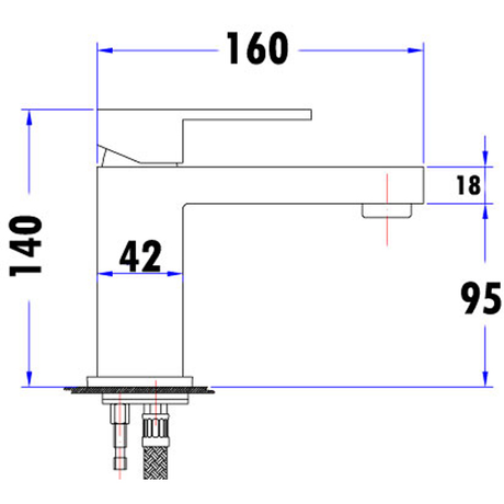 Rosa Rectangle Handle Basin Mixer Lead Free - 200x170x100mm – detail view
