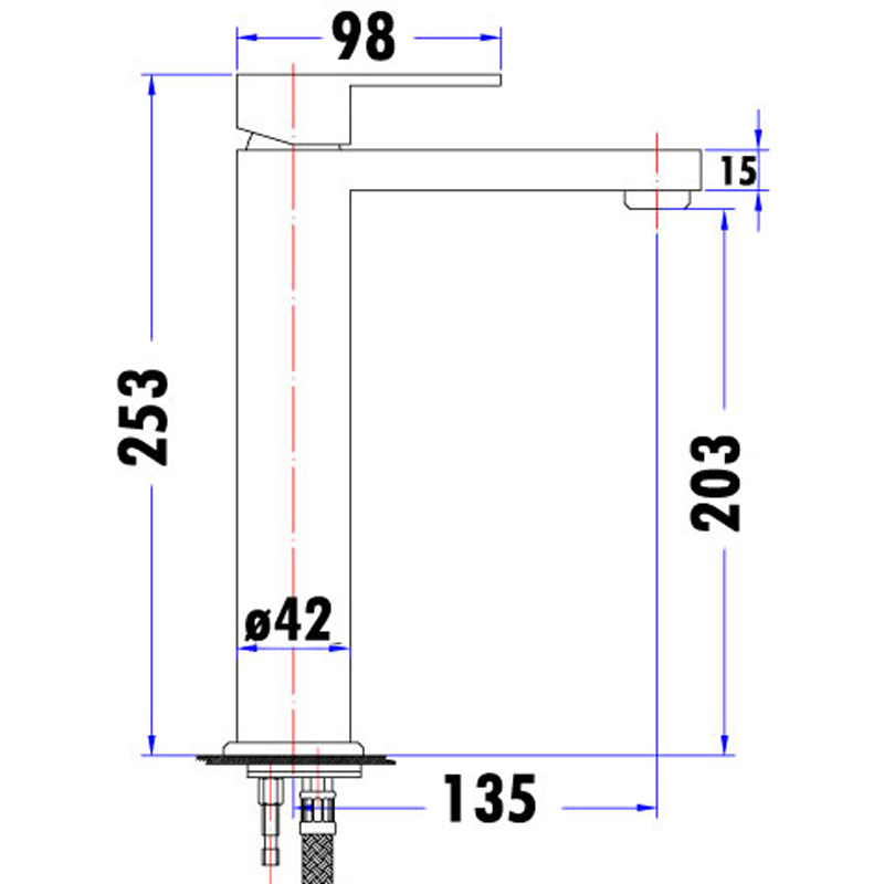 Rosa Rectangle Handle High Rise Basin Mixer Lead Free – detail view