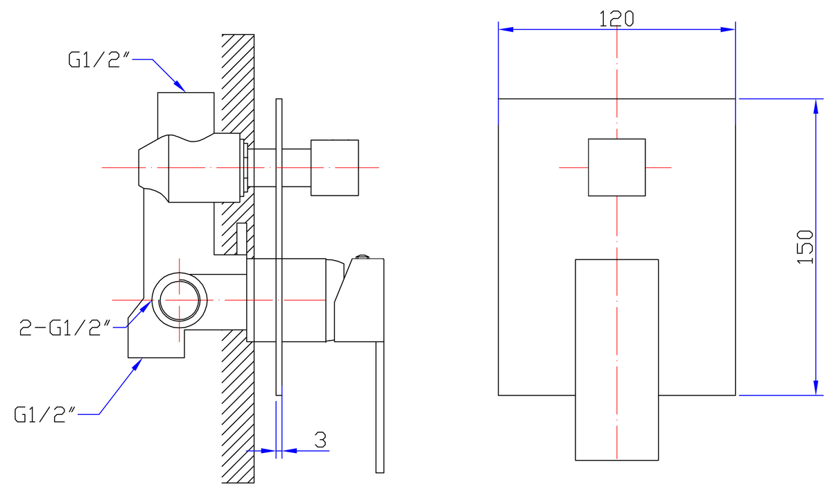Rosa Wall Mixer Diverter – detail view