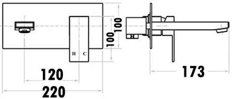 Rosa Rectangle Handle Wall Basin Mixer Lead Free – detail view