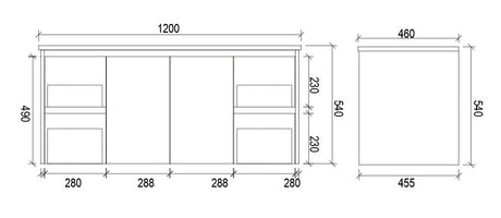 PWH1200 - 1200x460x540mm Wall Hung PVC Waterproof Vanity with Ceramic Basin – alternate view