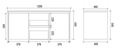 PWH1200D - 1200x460x540mm Wall Hung PVC Waterproof Vanity with Double Bowl Ceramic Basin – alternate view