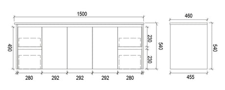 PWH1500 - 1500x460x540mm Wall Hung PVC Waterproof Vanity with Undermount Basin – alternate view