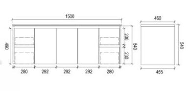 PWH1500D - 1500x460x540mm Wall Hung PVC Waterproof Vanity with Double Bowl Undermount Basin – alternate view