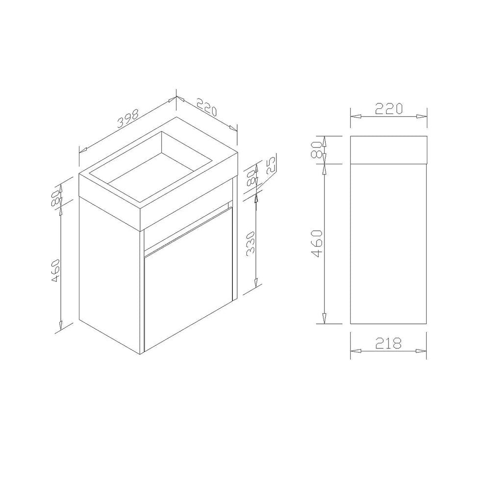 PWH400 - 400x220x540mm Wall Hung PVC Waterproof Vanity with Poly Marble Basin – alternate view