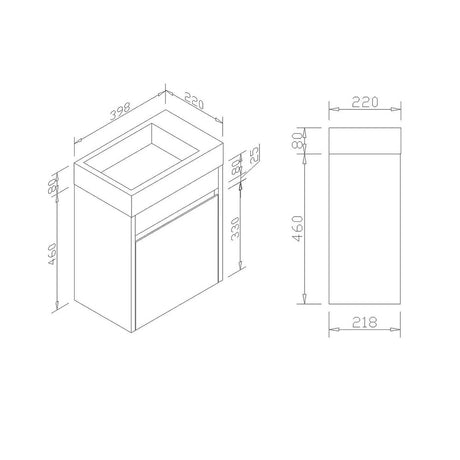 PWH400 - 400x220x540mm Wall Hung PVC Waterproof Vanity with Poly Marble Basin – alternate view