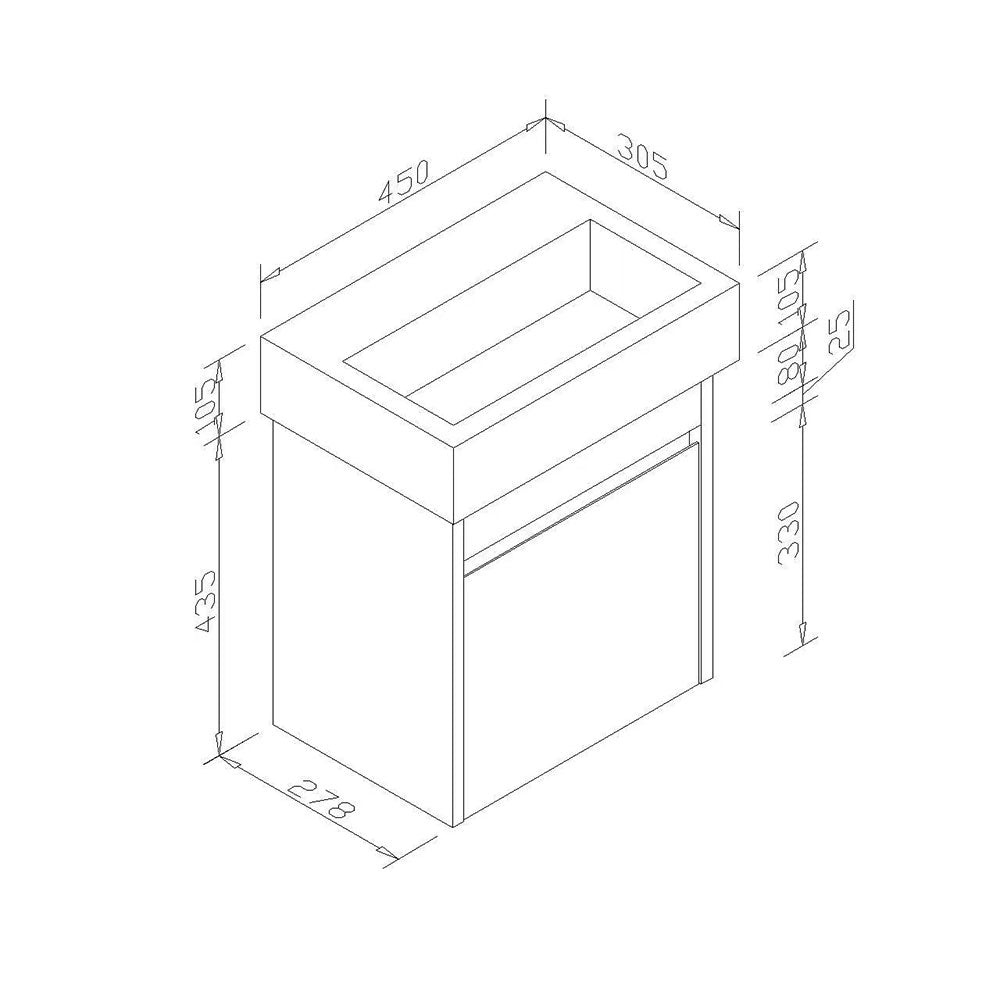 PWH450 - 450x300x540mm Wall Hung PVC Waterproof Vanity with Ceramic Basin – alternate view