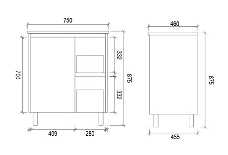 PWH750R - 750x460x540mm Wall Hung PVC Waterproof Vanity with Ceramic Basin – alternate view