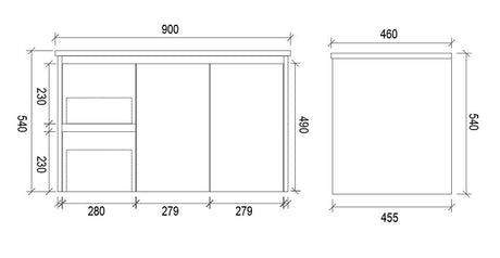 PWH900L - 900x460x540mm Wall Hung PVC Waterproof Vanity with Ceramic Basin – alternate view
