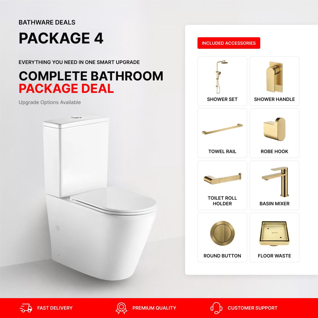 Ruki Brushed Gold Bathroom Package – Complete Shower, Toilet & Accessory Set