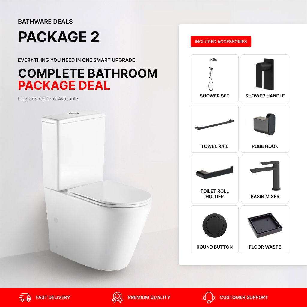 Ruki Matte Black Bathroom Package – Complete Shower, Toilet & Accessory Set