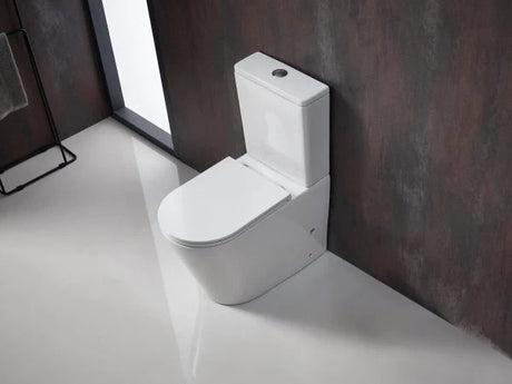 Damian Rimless Tornado Quiet Flush Toilet Suite – Matte White – detail view