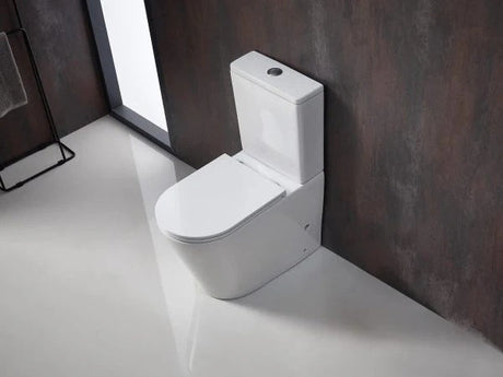 Damian Rimless Tornado Quiet Flush Toilet Suite – Gloss White – detail view
