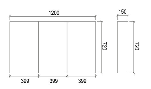 SA1200 - 1200x720x150mm High Gloss Polyurethane Cabinet with Pencil Edge Mirror – alternate view