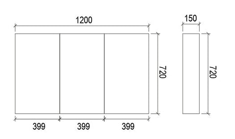 SA1200 - 1200x720x150mm High Gloss Polyurethane Cabinet with Pencil Edge Mirror – alternate view