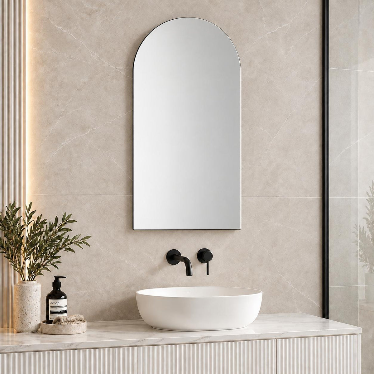 450mm Arch Shaving Cabinet Matte Black - 450 x 900mm