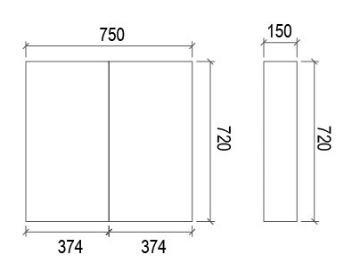 SA750 - 750x720x150mm High Gloss Polyurethane Cabinet with Pencil Edge Mirror – alternate view