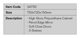 SA750 - 750x720x150mm High Gloss Polyurethane Cabinet with Pencil Edge Mirror – detail view