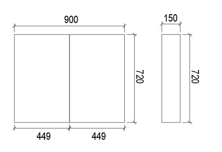SA900 - 900x720x150mm High Gloss Polyurethane Cabinet with Pencil Edge Mirror – alternate view