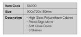 SA900 - 900x720x150mm High Gloss Polyurethane Cabinet with Pencil Edge Mirror – detail view