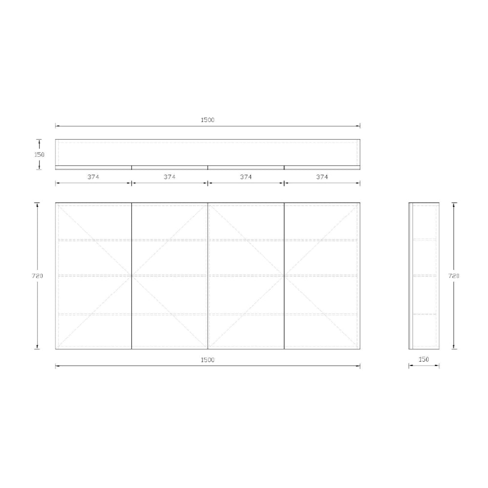 SB1500 - 1500x720x150mm PVC High Gloss Polyurethane Cabinet with Pencil Edge Mirror – alternate view