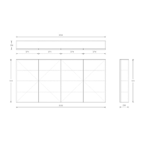SB1500 - 1500x720x150mm PVC High Gloss Polyurethane Cabinet with Pencil Edge Mirror – alternate view