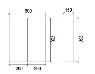 SB600 - 600x720x150mm PVC High Gloss Polyurethane Cabinet with Pencil Edge Mirror – alternate view