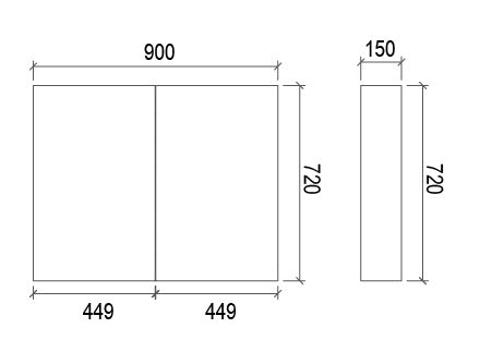 SB900 - 900x720x150mm PVC High Gloss Polyurethane Cabinet with Pencil Edge Mirror – detail view