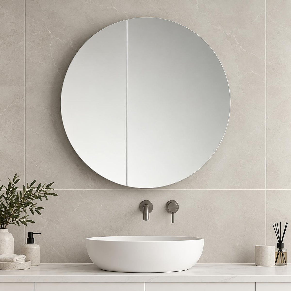 600mm Round Shaving Cabinet Matte White